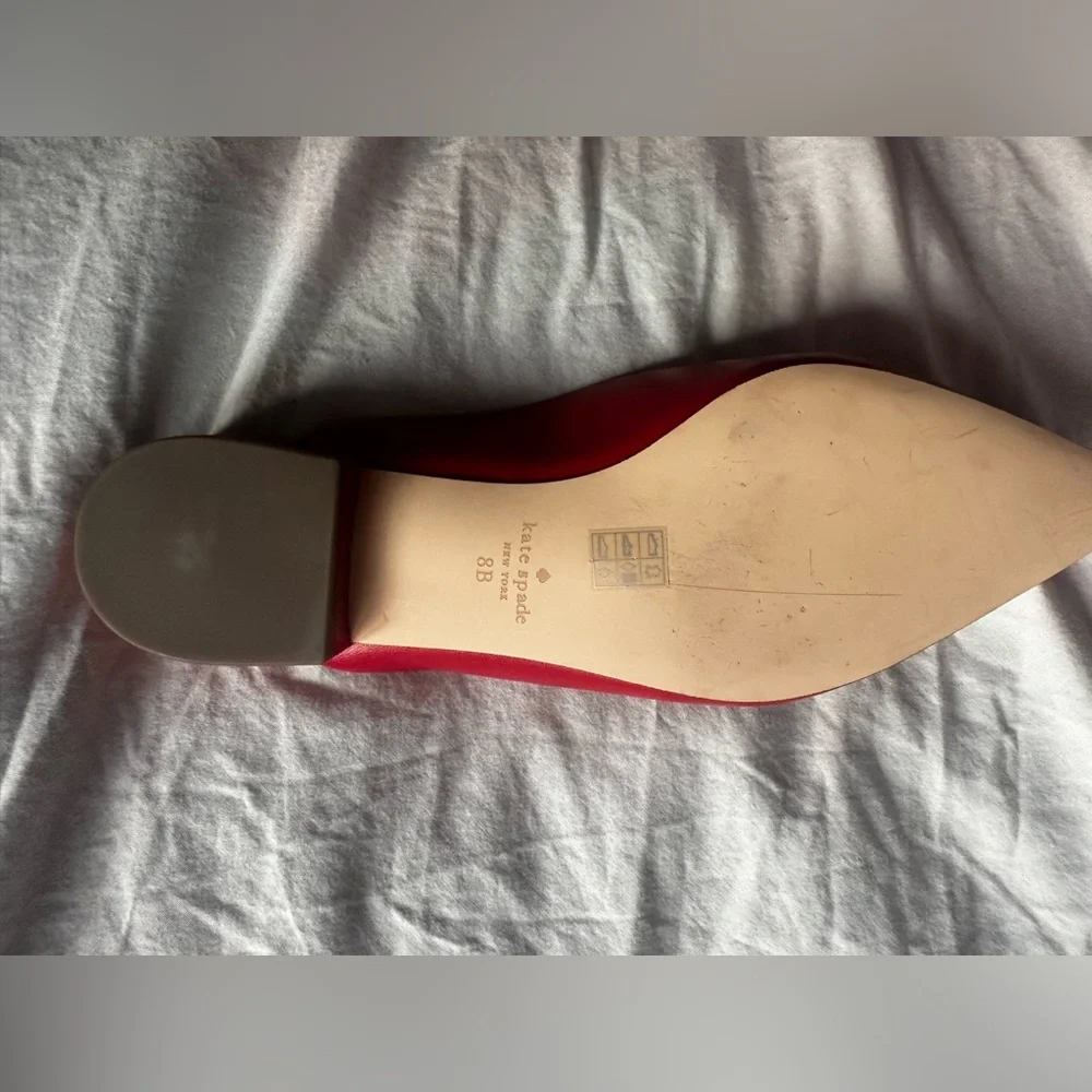 Kate Spade  Red Pointed Toe Mules  8B – Low Block Heel – Slip-On Designer Shoes - Picture 9 of 12